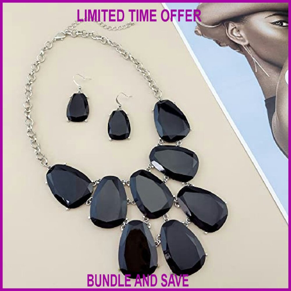 Chunky Bubble Statement Collar Necklace Set With … - image 4